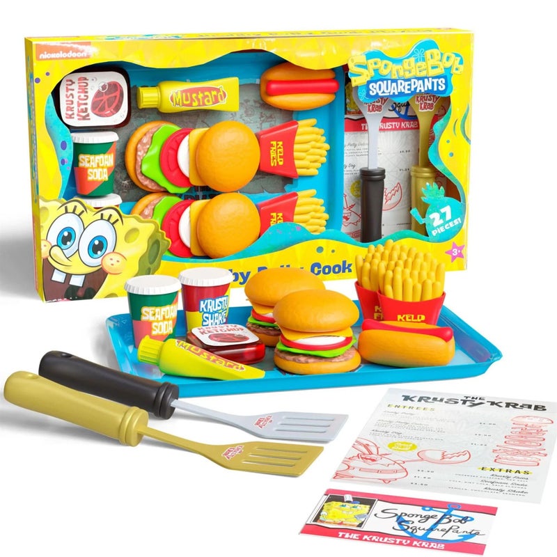 SpongeBob SquarePants Krabby Patty Toy Combo Meal Playset Pretend Krusty Krab Burgers and Fries Interactive Plastic Fast Food Set for Kids Toddlers - Image 3