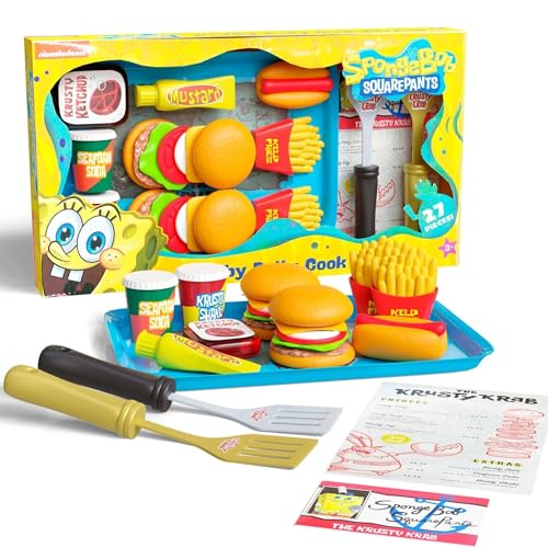 SpongeBob SquarePants Krabby Patty Toy Combo Meal Playset Pretend Krusty Krab Burgers and Fries Interactive Plastic Fast Food Set for Kids Toddlers - Image 1