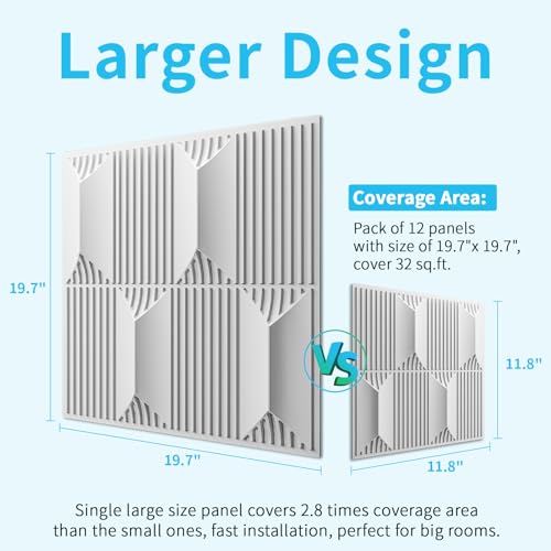 Art3dwallpanels PVC 3D Wall Panel for Interior Wall Décor, 19.7" x 19.7" Wall Decor PVC 3D Wall Panels, 3D Textured Wall Panels, Pack of 12 Tiles, White - Image 2