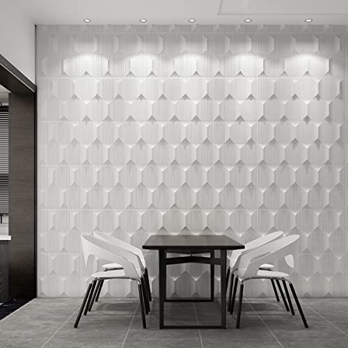 Art3dwallpanels PVC 3D Wall Panel for Interior Wall Décor, 19.7" x 19.7" Wall Decor PVC 3D Wall Panels, 3D Textured Wall Panels, Pack of 12 Tiles, White - Image 5
