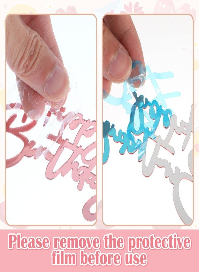 Yolev 6pcs Cake Toppers Happy Birthday Acrylic Pink Happy Birthday Cake Sign Picks Birthdays Cakes Decorations Stick Decor For Celebrating Anniversary Party - Image 3