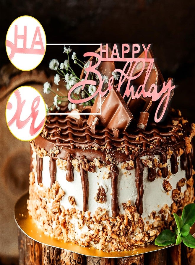 Yolev 6pcs Cake Toppers Happy Birthday Acrylic Pink Happy Birthday Cake Sign Picks Birthdays Cakes Decorations Stick Decor For Celebrating Anniversary Party - Image 5