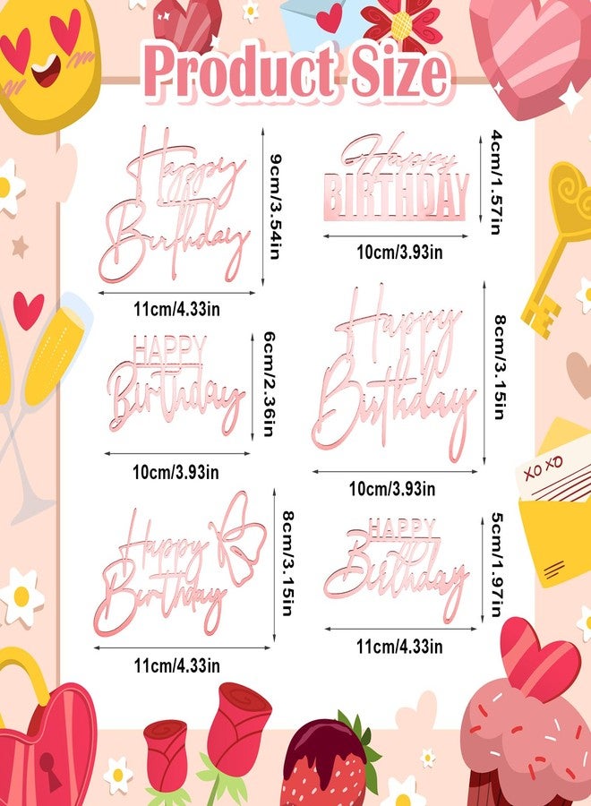 Yolev 6pcs Cake Toppers Happy Birthday Acrylic Pink Happy Birthday Cake Sign Picks Birthdays Cakes Decorations Stick Decor For Celebrating Anniversary Party - Image 2
