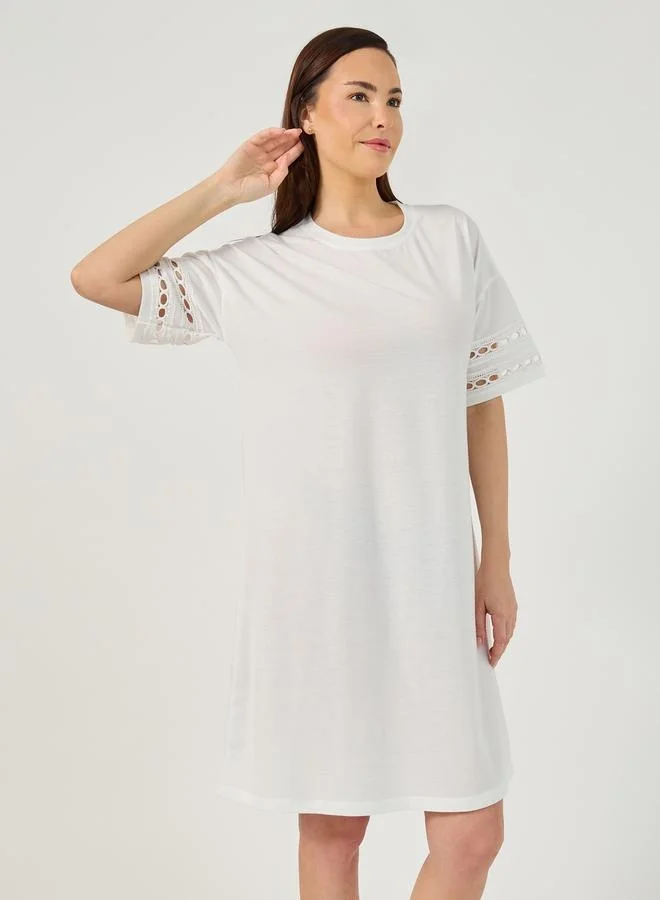 Styli Eyelet Trim Dress