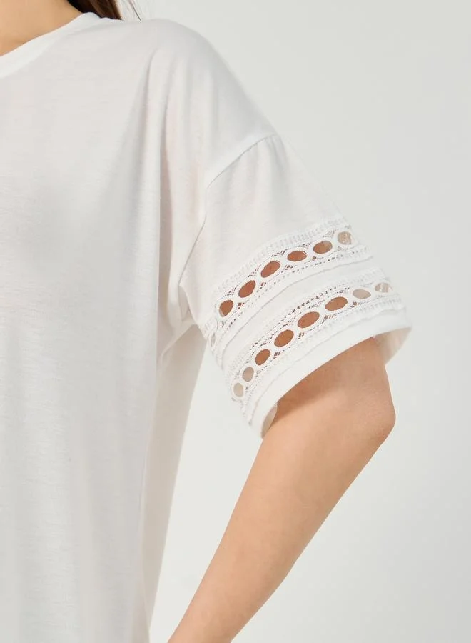Styli Eyelet Trim Dress