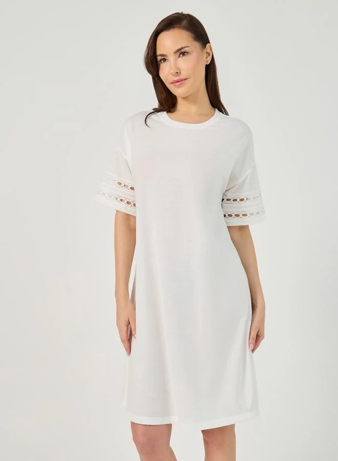 Styli Eyelet Trim Dress