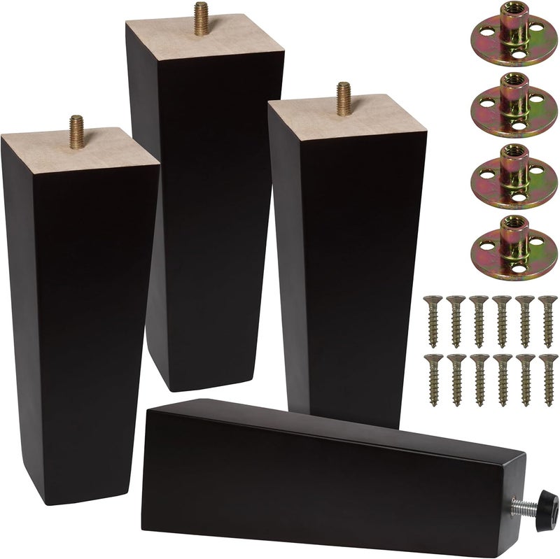 CODIN (5 Sizes: 3"-4"-5"-6"-8" Set of 4 Wood Furniture Legs - Square Sofa Legs, Couch Leg - Brown Mid-Century Modern Replacement Legs for Armchair Recliner Coffee Table Dresser (8") - Image 1