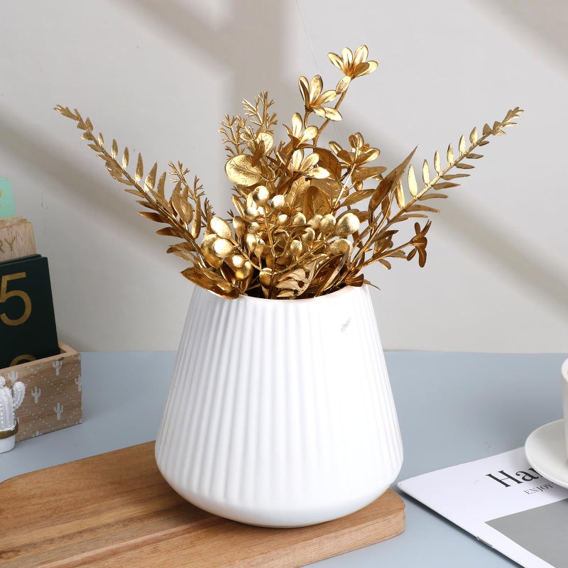 Lnngub 30 Pcs Gold Leaves Artificial Flowers Mini Simulation Gold Eucalyptus Stems Cedar Elm Leaves Grass Stems for Wedding Picks Decoration Centerpieces DIY Wreath Crafts Christmas Tree Filler - Image 4