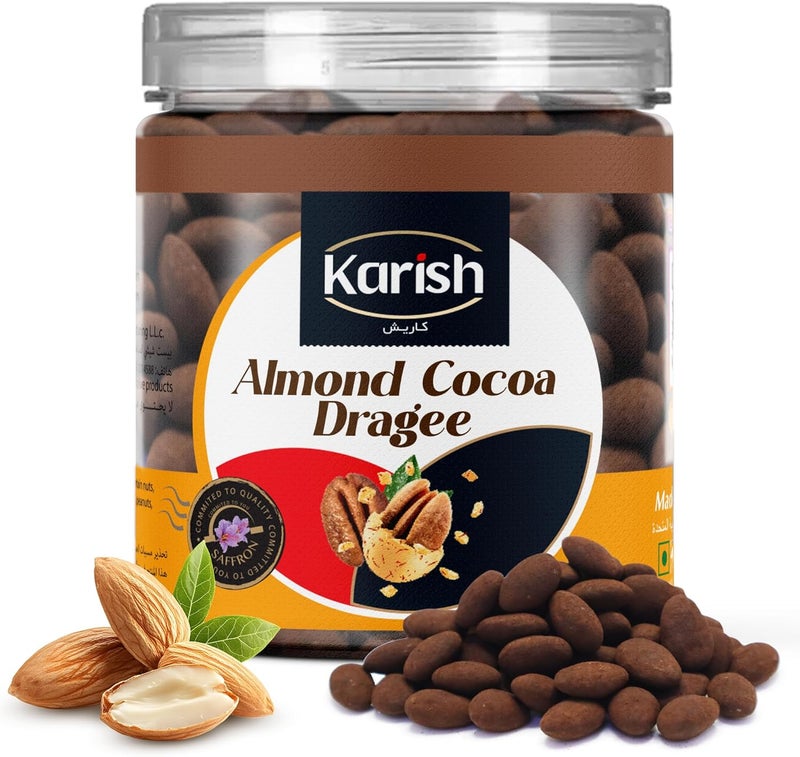 Karish Almond Dragee Cocoa 180g Jar – Crunchy Nut Snack Coated in Rich Cocoa, Perfect for Gifting & Sharing - Image 1