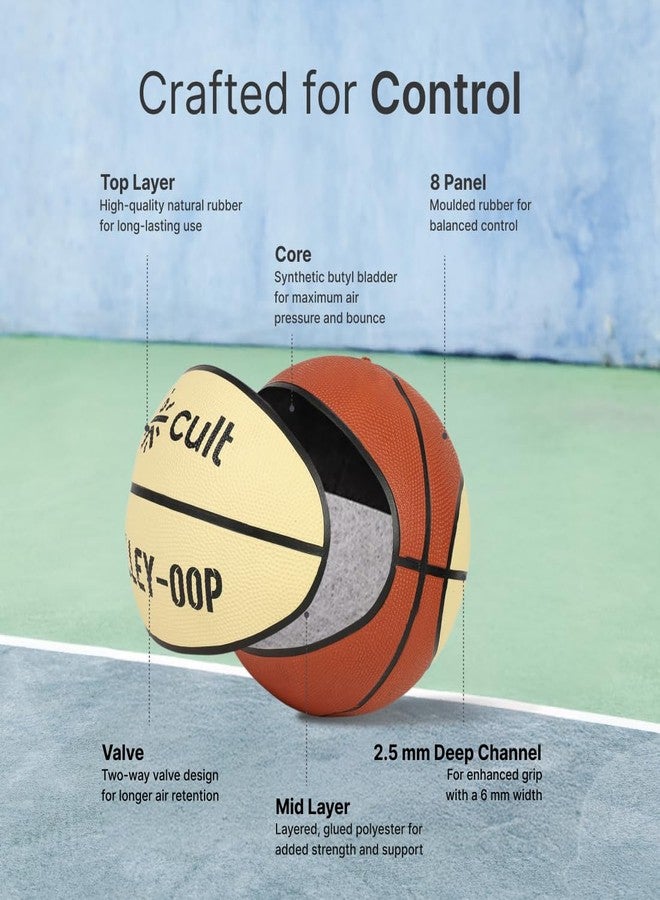 CULT Basketball Alley OOP Size 7 Indoor Outdoor Basketball for Men & Women Durable Rubber Grip Training & Match Play Ball with Butyl Bladder Brown Cream - Image 5