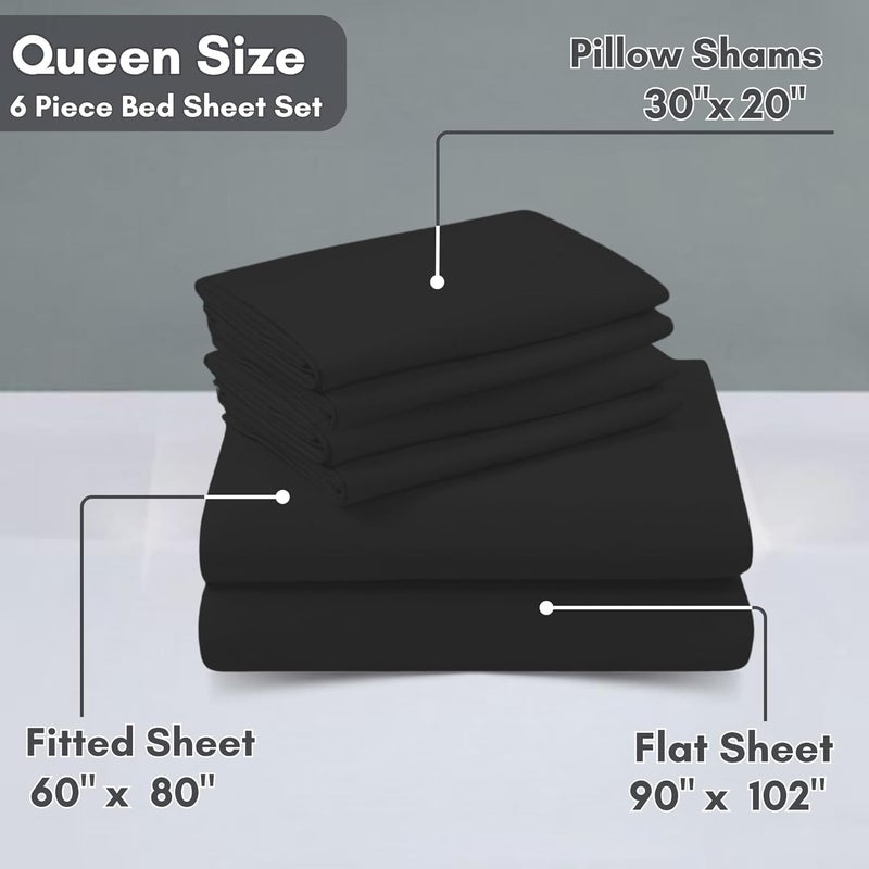 FOAM CRAFT Luxury Quality 6 Piece Bed Sheet Set - Black, Queen Size, 100% Cotton - Image 2