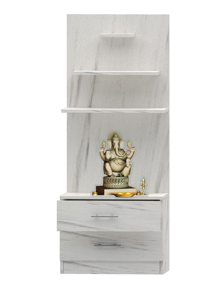 ماهاماي ماندير خشبي حديث من ماهماي، معبد مع درجين لتخزين أساسيات بوجا و3 أرفف لتمثال الرب، أرجل فولاذية قوية مثالية للمنزل والمكتب والمعبد - رخام ليفانتو الأبيض - Image 1