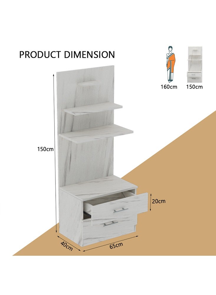 ماهاماي ماندير خشبي حديث من ماهماي، معبد مع درجين لتخزين أساسيات بوجا و3 أرفف لتمثال الرب، أرجل فولاذية قوية مثالية للمنزل والمكتب والمعبد - رخام ليفانتو الأبيض - Image 2