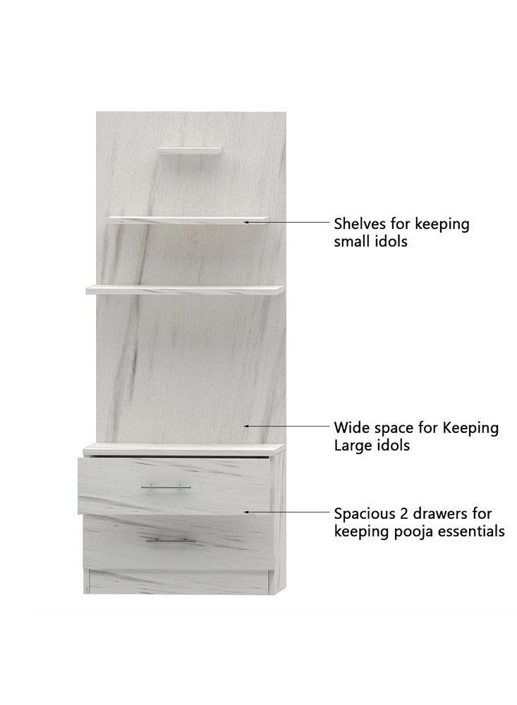 ماهاماي ماندير خشبي حديث من ماهماي، معبد مع درجين لتخزين أساسيات بوجا و3 أرفف لتمثال الرب، أرجل فولاذية قوية مثالية للمنزل والمكتب والمعبد - رخام ليفانتو الأبيض - Image 3