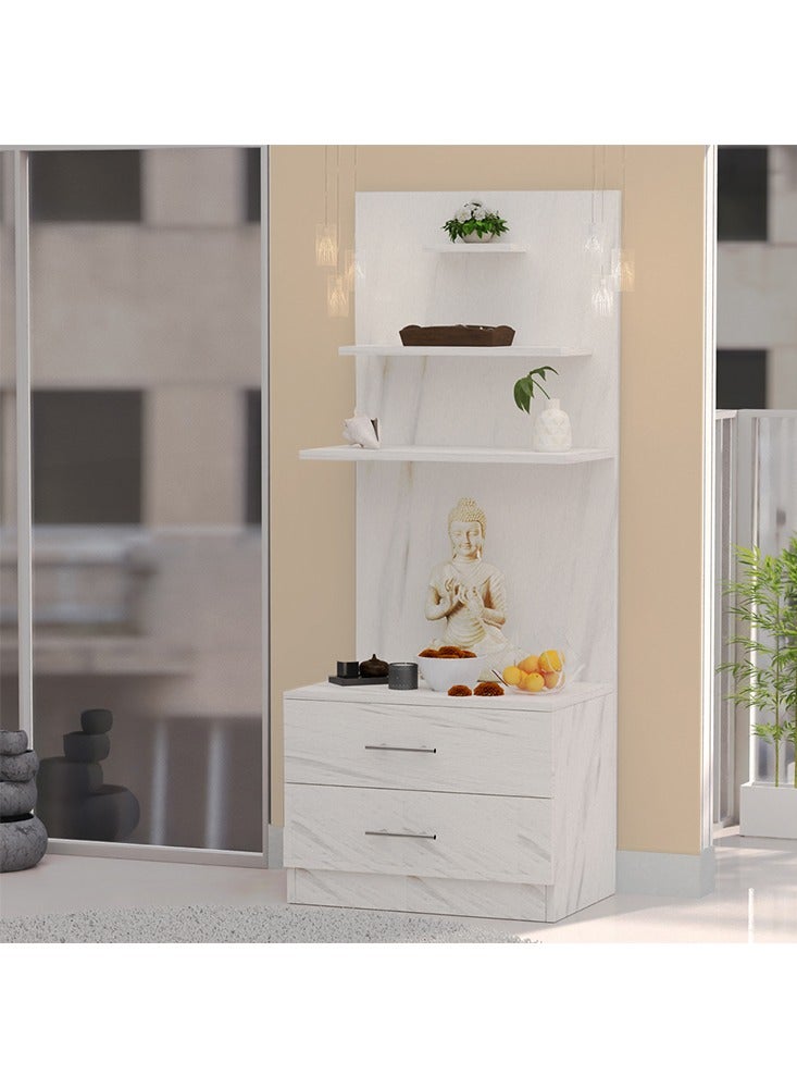 ماهاماي ماندير خشبي حديث من ماهماي، معبد مع درجين لتخزين أساسيات بوجا و3 أرفف لتمثال الرب، أرجل فولاذية قوية مثالية للمنزل والمكتب والمعبد - رخام ليفانتو الأبيض - Image 4