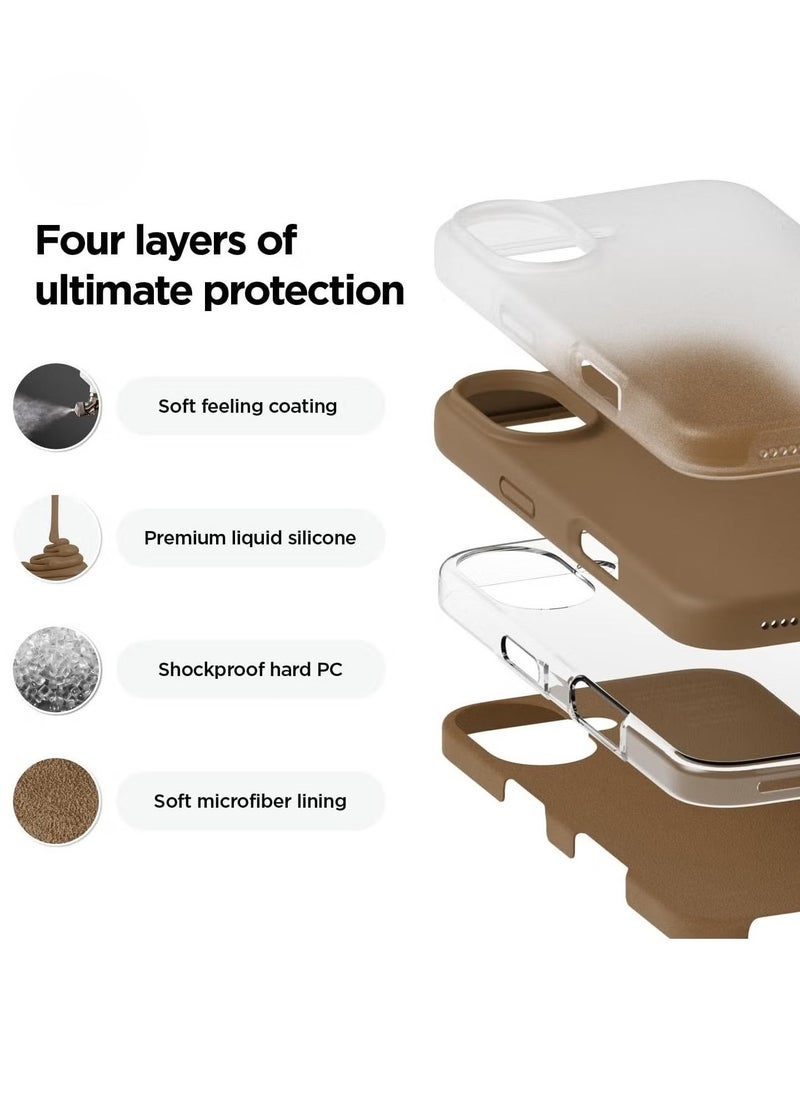Raxoom Brown Liquid Silicone Case for iPhone 16 Plus â€“ Slim Shockproof Full Body Protection with Soft Microfiber Lining - Image 3