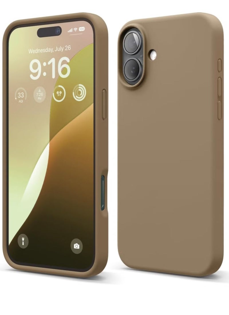 Raxoom Brown Liquid Silicone Case for iPhone 16 Plus â€“ Slim Shockproof Full Body Protection with Soft Microfiber Lining - Image 1