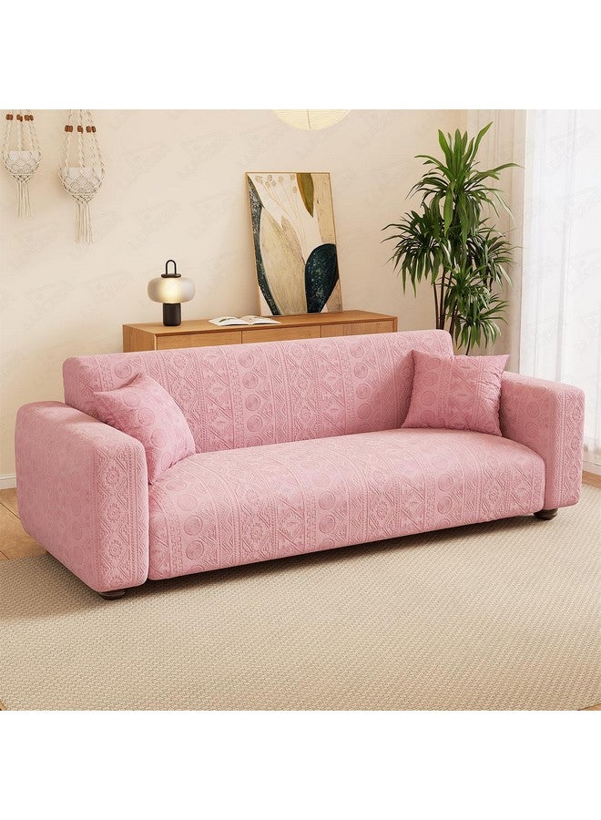 Lukzer 4 Seater Pastel Pink Tribal Pattern Sofa Cover | 240 GSM Universal Stretch Fit Jacquard Fabric Couch Protector | Fully Covered Anti Slip & Washable Sofa Cover (230-300cm/SC-073-04) - Image 1
