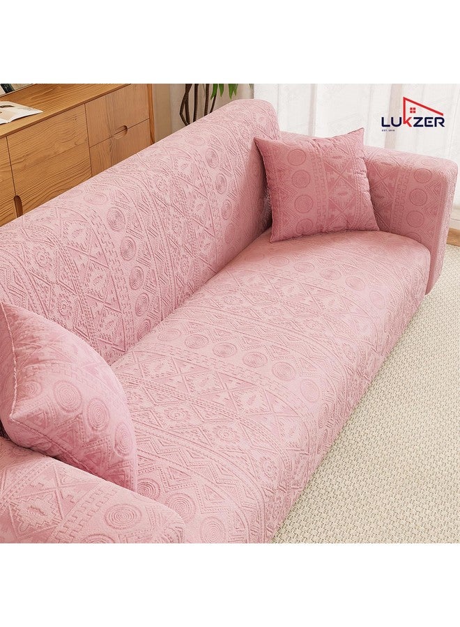 Lukzer 4 Seater Pastel Pink Tribal Pattern Sofa Cover | 240 GSM Universal Stretch Fit Jacquard Fabric Couch Protector | Fully Covered Anti Slip & Washable Sofa Cover (230-300cm/SC-073-04) - Image 3