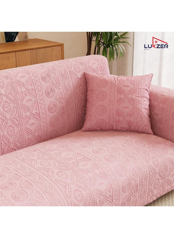 Lukzer 4 Seater Pastel Pink Tribal Pattern Sofa Cover | 240 GSM Universal Stretch Fit Jacquard Fabric Couch Protector | Fully Covered Anti Slip & Washable Sofa Cover (230-300cm/SC-073-04) - Image 5