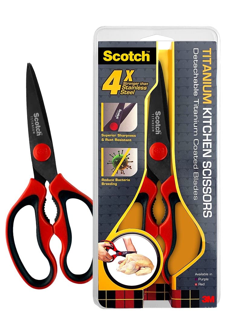 Scotch  3M Scotch Titanium Kitchen Scissors | Anti-microbial, rust-free and detachable blades | Cuts through meat, soft bones | Nut-cracker | Scaling fish - Image 1