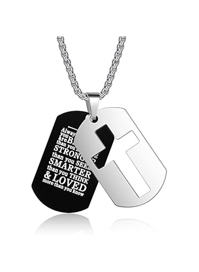 Arabest Dog Tag Necklace for Men Bible Verse Cross Pendant Stainless Steel Chain 24inch Inspirational Christian Jewelry Meaningful Religious Gift for Boys - Image 1