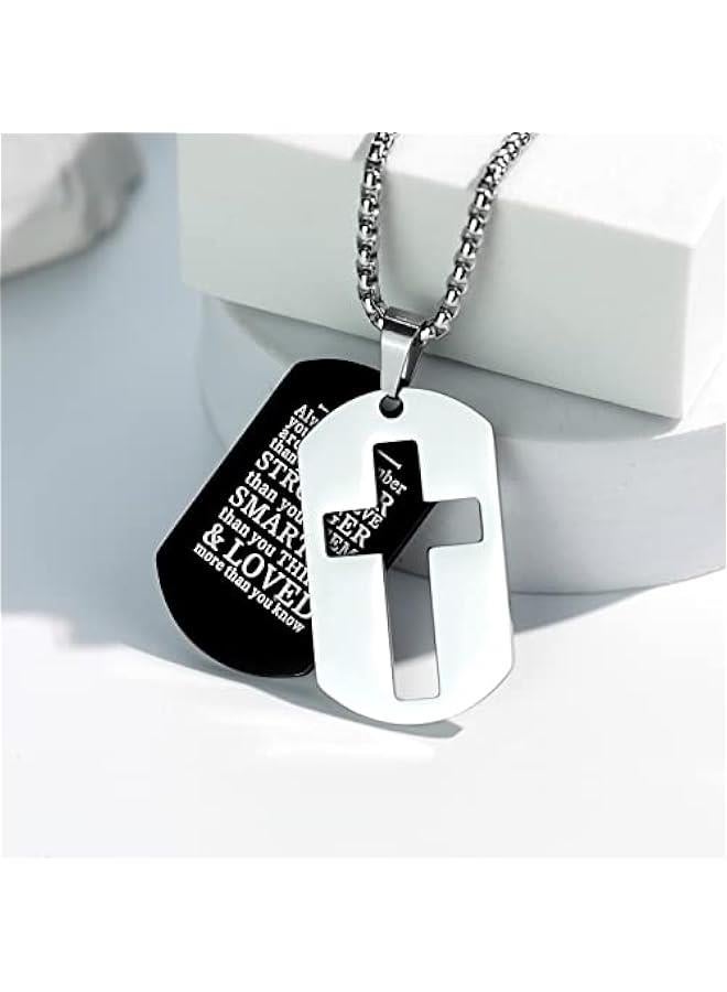 Arabest Dog Tag Necklace for Men Bible Verse Cross Pendant Stainless Steel Chain 24inch Inspirational Christian Jewelry Meaningful Religious Gift for Boys - Image 2