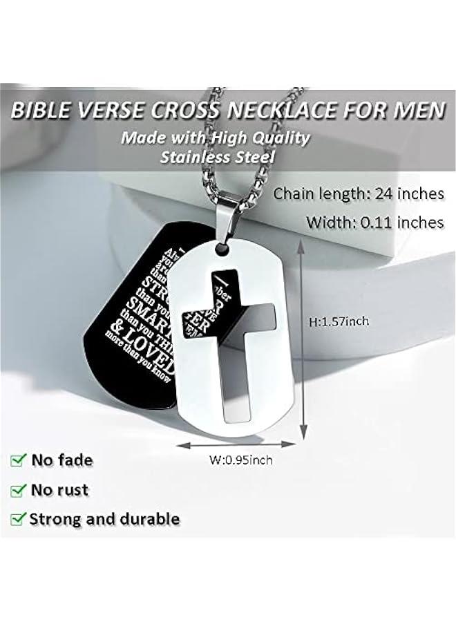 Arabest Dog Tag Necklace for Men Bible Verse Cross Pendant Stainless Steel Chain 24inch Inspirational Christian Jewelry Meaningful Religious Gift for Boys - Image 3