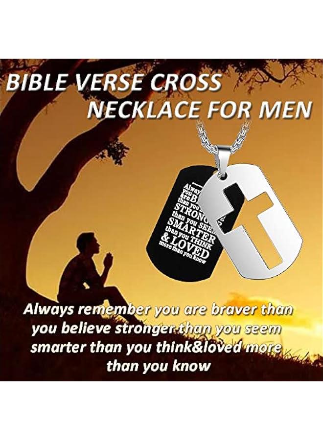 Arabest Dog Tag Necklace for Men Bible Verse Cross Pendant Stainless Steel Chain 24inch Inspirational Christian Jewelry Meaningful Religious Gift for Boys - Image 4