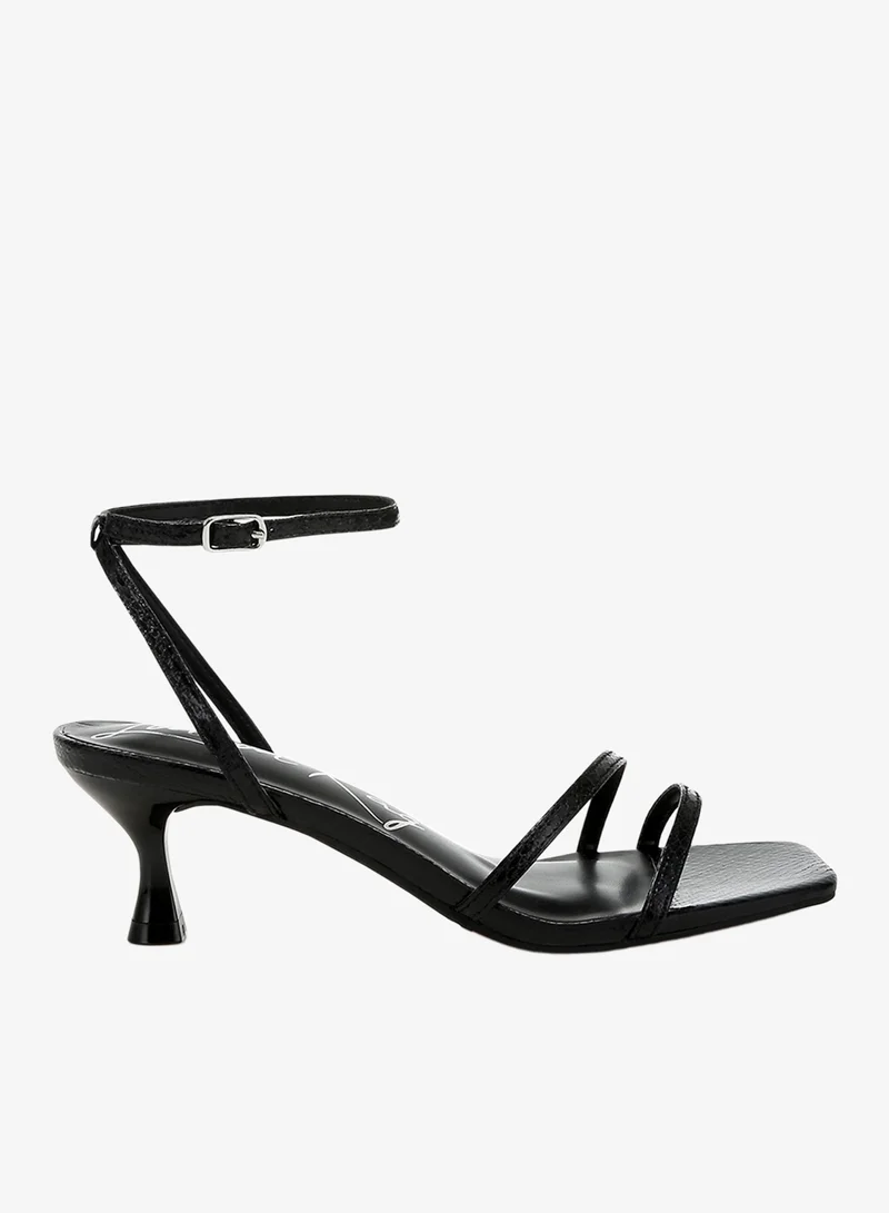 Faux Leather Strappy Sandals in Black