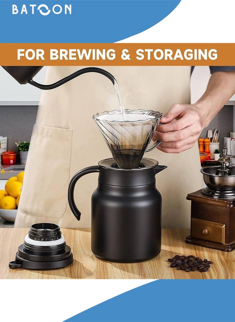 باتون إبريق قهوة وفنجان قهوة، قارورة قهوة مفرغة، طقم أوعية معزولة حرارياً، يتضمن إبريقاً واحداً من الفولاذ المقاوم للصدأ سعة 1000 مل وفنجانين قهوة مزدوجين سعة 80 مل، مناسب للهدايا، هدية اليوم الوطني السعودي، التخييم، المكتب (فولاذ مقاوم للصدأ، أسود). - Image 5