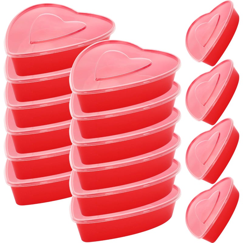 ywmigl 12 Pcs 17 Oz Heart Shaped Container Plastic Seasoning Containers Box Food Storage Containers with Clear Transparent Lids Reusable Dessert Box for Fruit Vegetable (Red) - Image 1