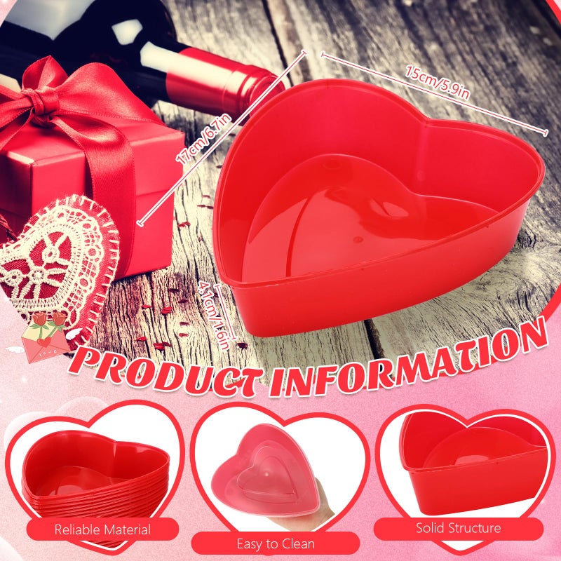 ywmigl 12 Pcs 17 Oz Heart Shaped Container Plastic Seasoning Containers Box Food Storage Containers with Clear Transparent Lids Reusable Dessert Box for Fruit Vegetable (Red) - Image 2
