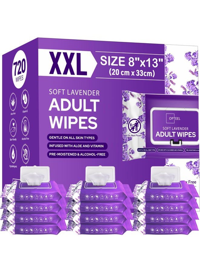 OPTEEL Adult Wipes Lavender Scented – Soft No-Rinse Incontinence Care Disposable Washcloths 8"x13" 720 Wipes - Image 1