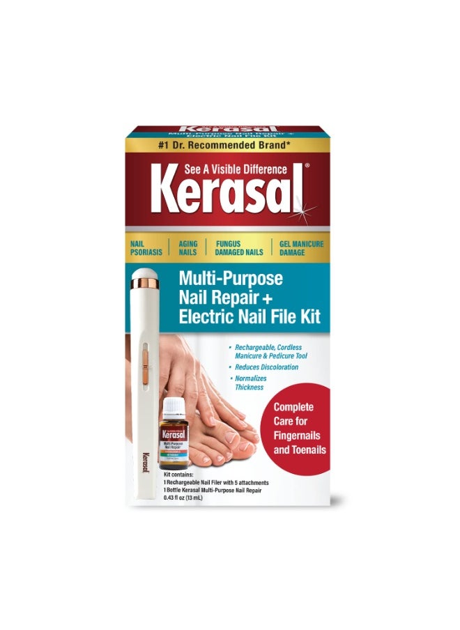 Kerasal Kerasal Multi-Purpose Nail Repair and Electric Nail File Kit - Nail Repair for Damaged Nails - Nail Care Kit Includes 0.43 fl oz Solution and Electric Nail File  - Image 1