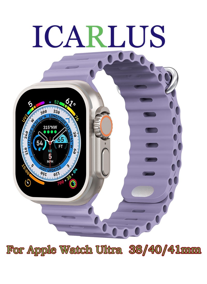 ICARLUS - Ocean Band Compatible with Apple Watch Ultra Band 41/40/38mm Men Women, Soft Silicone Sport Band Replacement Strap for Apple Watch Ultra2/Ultra iWatch Series 9 8 7 SE 6 5 4 3 2 1 Lavender Purple - Image 1