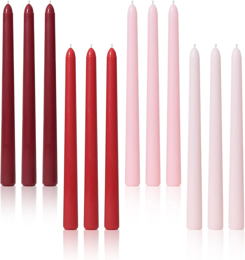 Viyffo Taper Candles 10 Inch Red 12 Pack Unscented, Smokeless Long Tall Tapered Candlesticks Wedding Home Decor Dinner Natural Color Series - Image 1