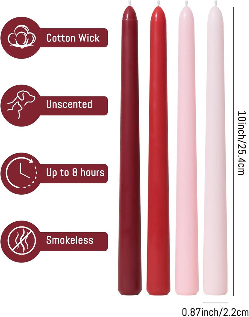 Viyffo Taper Candles 10 Inch Red 12 Pack Unscented, Smokeless Long Tall Tapered Candlesticks Wedding Home Decor Dinner Natural Color Series - Image 3