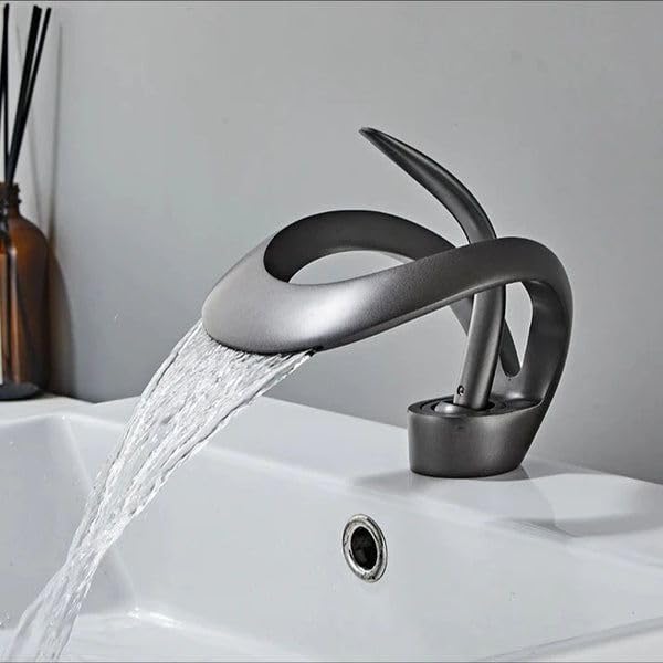 MORPICH Waterfall Round Single Handle Vanity Basin Tap Brass Luxury Deck Mounted Hot Cold Water Mixer Hollowed Body Design - Image 4