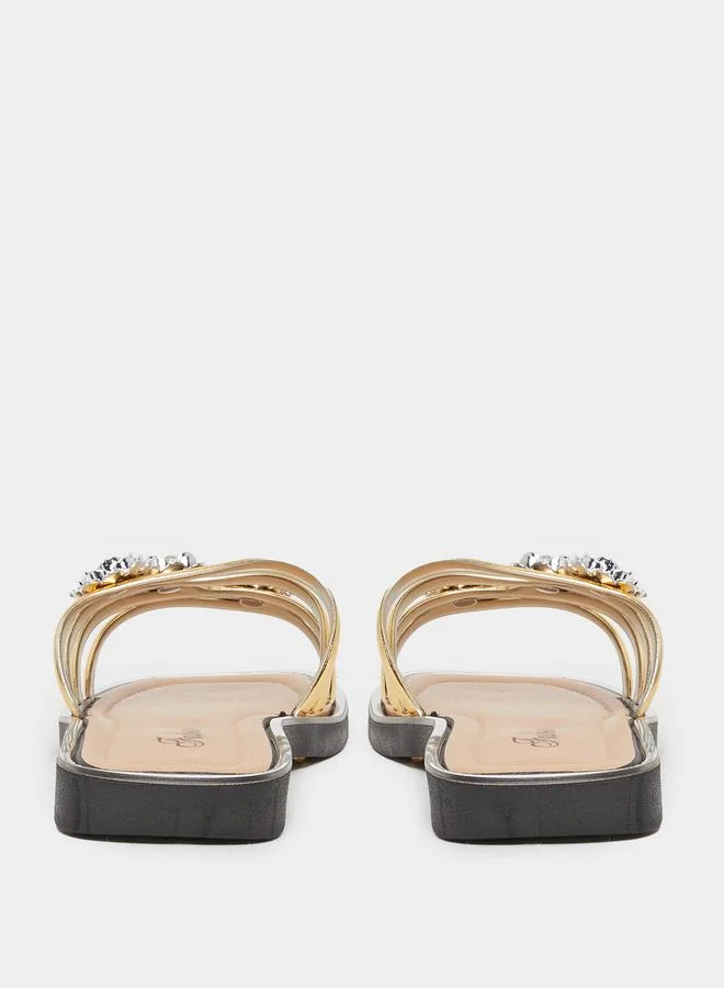 Take Two Take Two Rhinestone Flower Embellished Flat Sandals