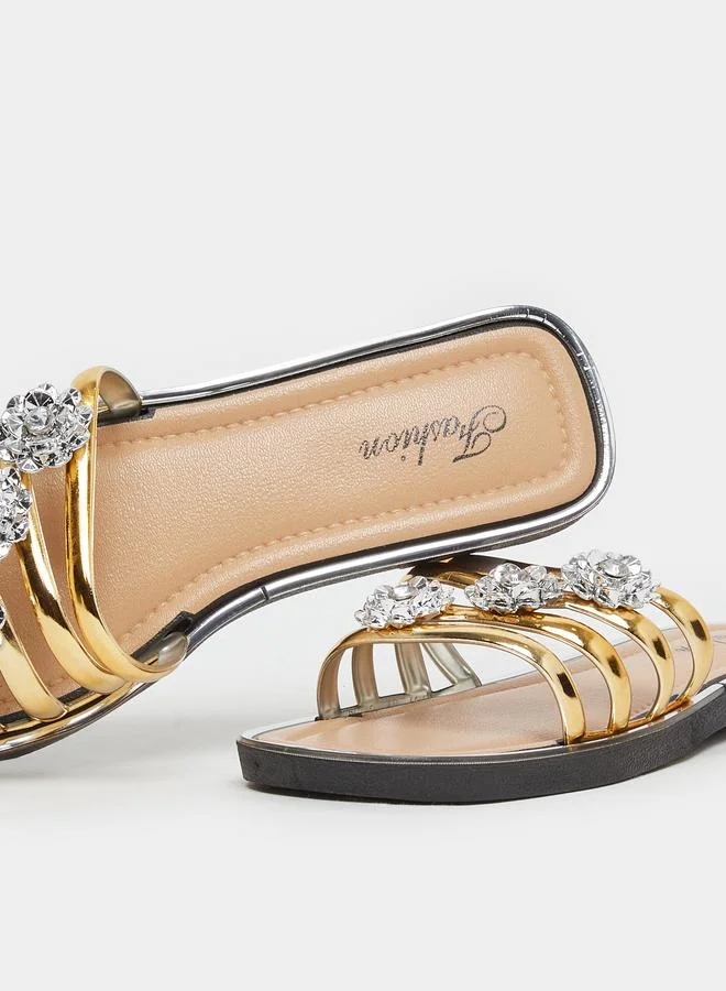 Take Two Take Two Rhinestone Flower Embellished Flat Sandals