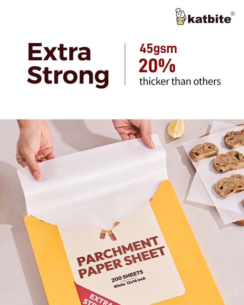 Katbite 200PCS 12x16 In Heavy Duty Flat Parchment Paper, Parchment Paper Sheets for Baking Cookies, Cooking, Frying, Air Fryer, Grilling Rack, Oven(12x16 Inch)[Advanced Series] - Image 3
