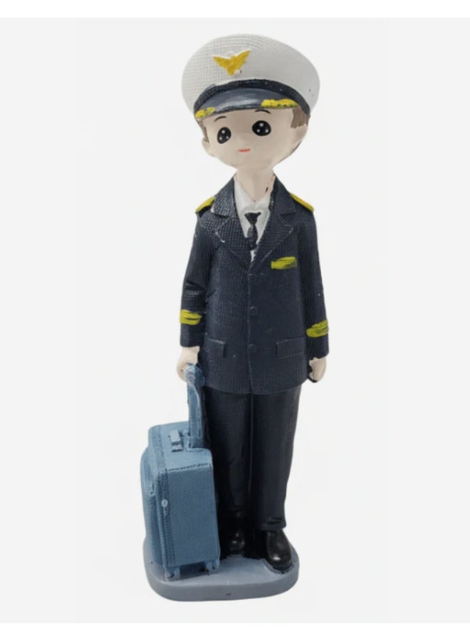 أي كي دي سي تمثال طيار صبي من مادة البولي ريزين الممتازة من AKDC - منحوتة زخرفية مستوحاة من عالم الطيران لعرضها على المكتب أو الرف، رمادي، 20 سم - Image 1