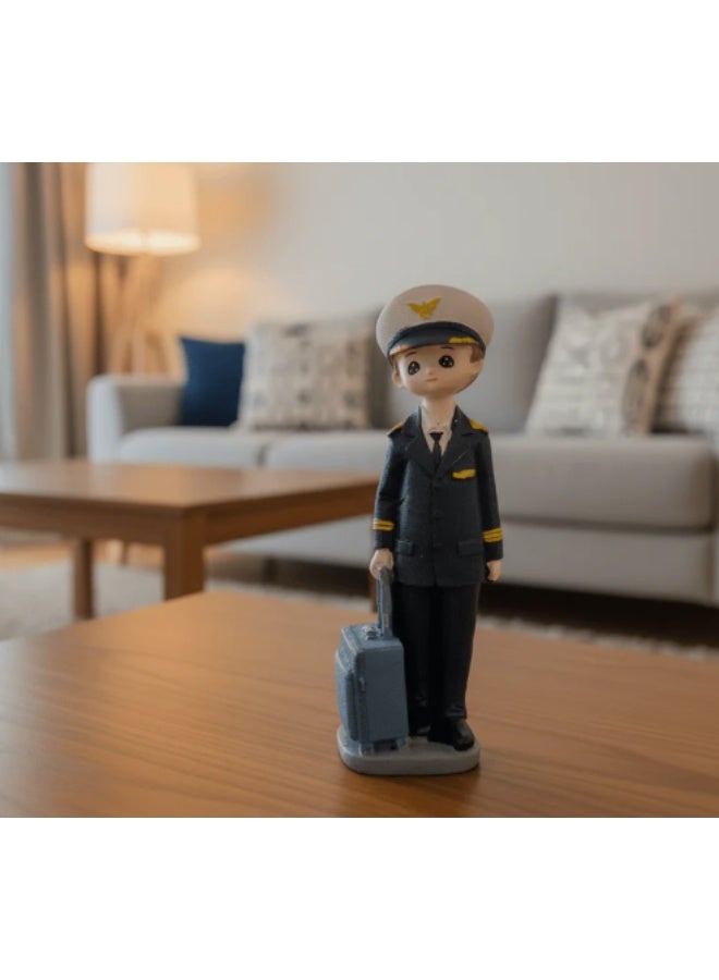 أي كي دي سي تمثال طيار صبي من مادة البولي ريزين الممتازة من AKDC - منحوتة زخرفية مستوحاة من عالم الطيران لعرضها على المكتب أو الرف، رمادي، 20 سم - Image 2