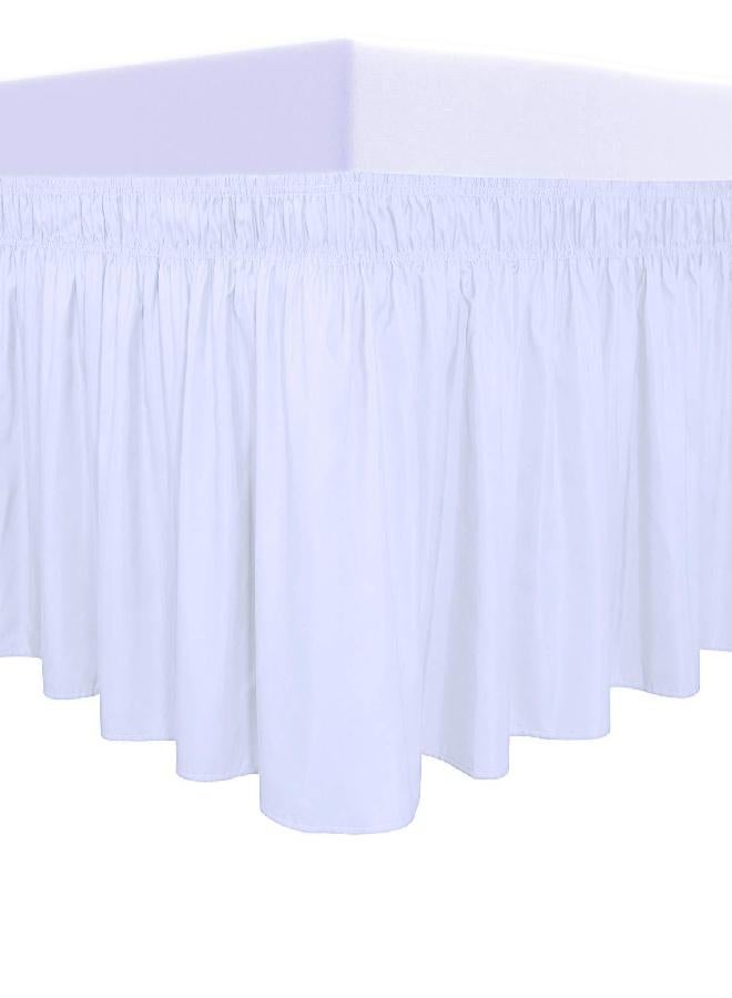 PureFit Wrap Around Ruffled Bed Skirt with Adjustable Elastic Belt - 18 Inch Drop Easy to Put On, Wrinkle Free Bedskirt Dust Ruffles, Frame Cover for Queen, King and C-King Size Beds, White - Image 1