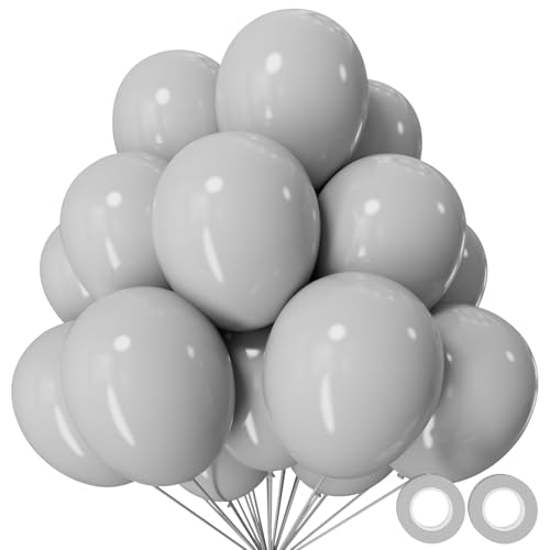 KUULBELA 110pcs Grey Balloon 12 inch Grey Latex Balloons for Birthday Party Baby Shower Weddingwith 2 Ribbons - Image 1