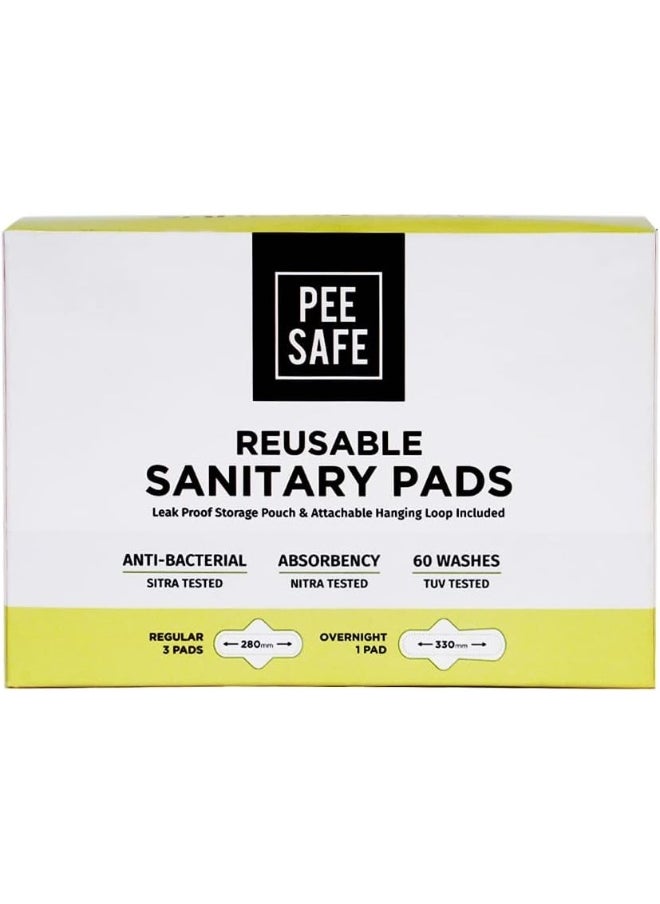 PEESAFE - Reusable Sanitary Pads For Women Anti-Bacterial Superb Absorbency Lasts Up To 60 Washes 3 Regular - Image 1