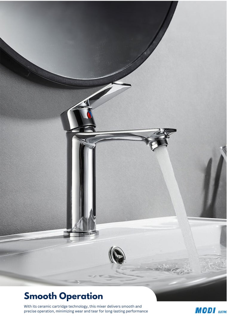 مودي خلاط حوض حمام بيد واحدة | صنبور ماء ساخن وبارد | تصميم حديث بطلاء كروم | مضاد للتناثر | مقاوم للتآكل - Image 3