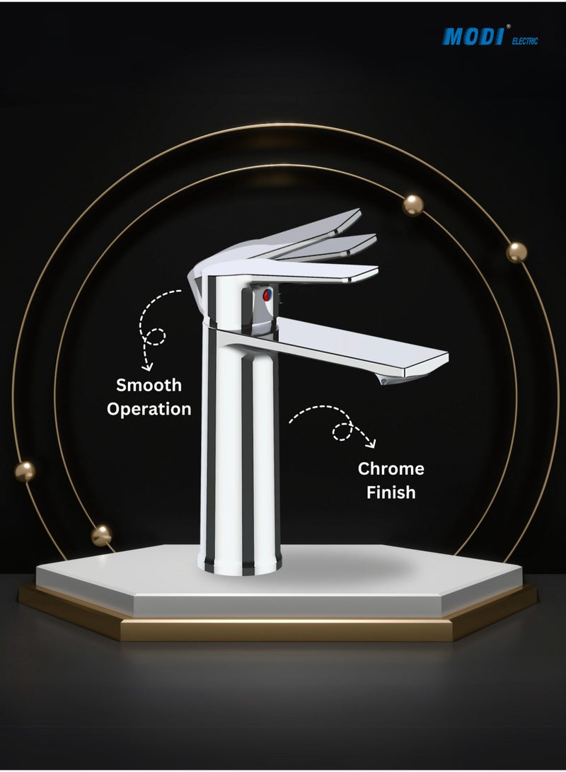 MODI Bathroom Basin Mixer Tap | Single Handle Hot & Cold Water Faucet | Chrome Finish | Anti-Splash Aerator | Corrosion-Resistant Modern Design - Image 4