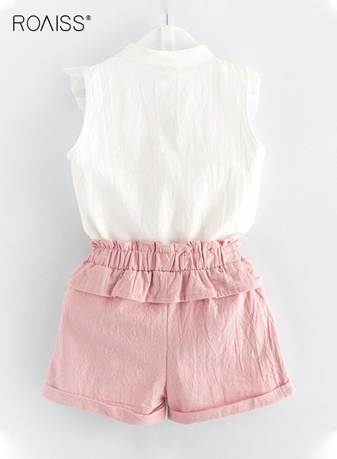 roaiss Toddler Girls Embroidered Shirt and Shorts Set, Stylish Summer Outfit with Sleeveless Top and Solid Shorts, 2 Piece Comortable Clothing Set for Little Girls  - Image 3